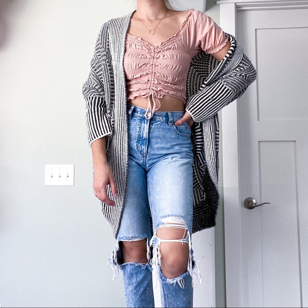 Oversized Cardigan Sweater with Cropped Sleeves